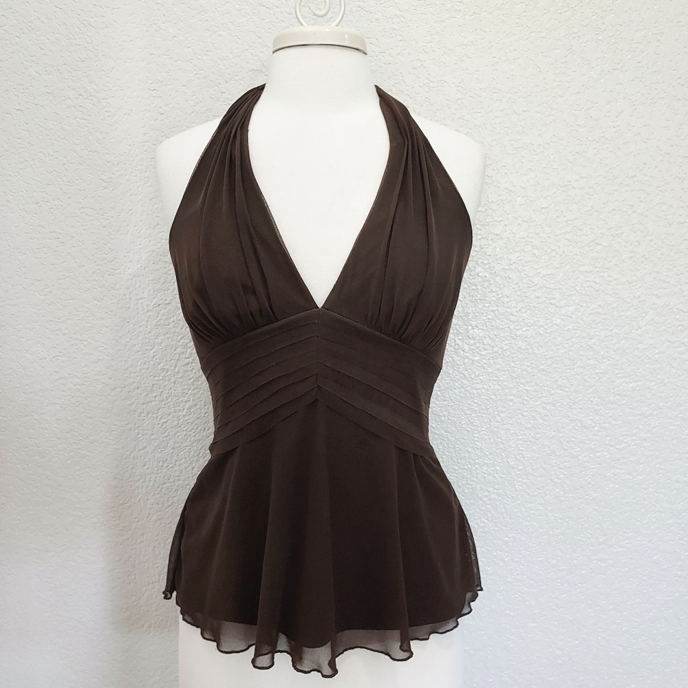 Cache Brown Halter Blouse Size Medium